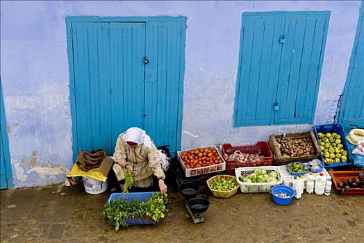 蔬菜,女销售员,街上,舍夫沙万,摩洛哥,非洲