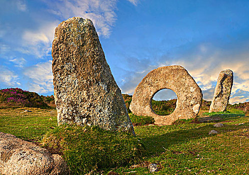 男人,石头,迟,新石器时代,早,青铜时代,立石,靠近,半岛,康沃尔,英格兰,英国,欧洲