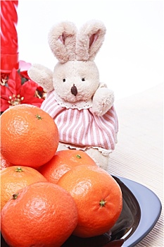玩具,兔子,堆,柑橘,圣诞装饰