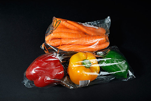 红色,黄色,青椒,辣椒,胡萝卜,超市,塑料制品,蔬菜,包装,垃圾,德国,欧洲