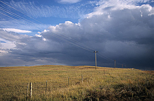 上方,线,栅栏,草原,内布拉斯加州,美国