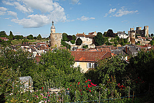 法国,奥弗涅,俯视,中世纪城市