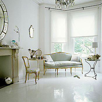 优雅,客厅,凸窗,椅子,白色,涂绘,地面
