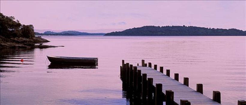 苏格兰,洛蒙德湖,小船,乘坐,湖,夜灯