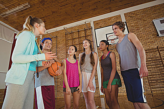 女性,教练,指导,高中,儿童,篮球场