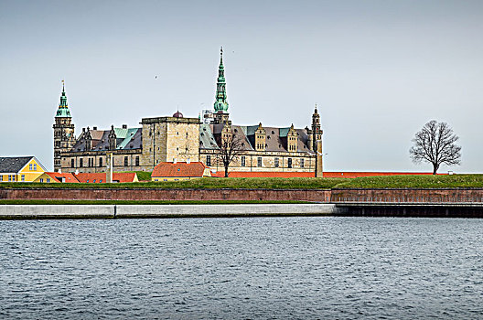 外景,城堡,赫耳辛格,丹麦,风景,护城河
