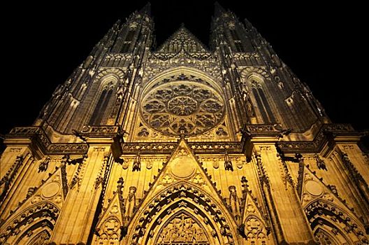 夜晚,城堡区,布拉格,捷克共和国,欧洲