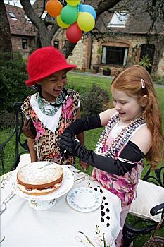女孩,蛋糕,后院
