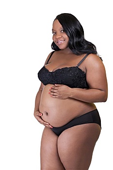 怀孕,美国黑人,女性,胸罩,内裤
