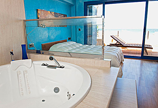客房,海滩,大,浴缸,安达卢西亚,西班牙