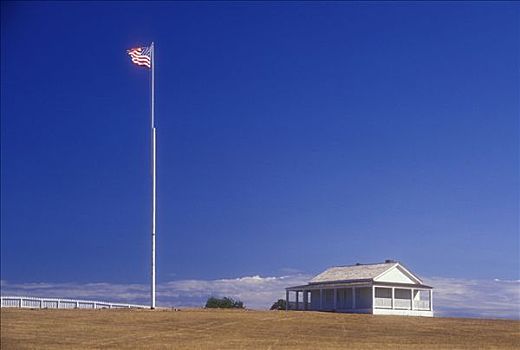 美国国旗,靠近,建筑,区域,美洲,露营,圣胡安岛,国家历史公园,华盛顿,美国