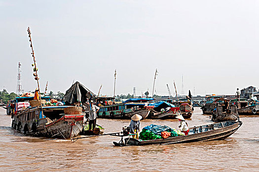 水上市场,湄公河,湄公河三角洲,越南,东南亚,亚洲