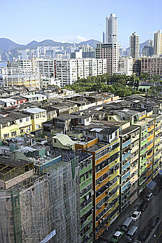 紧邻的新旧城区,香港九龙城区