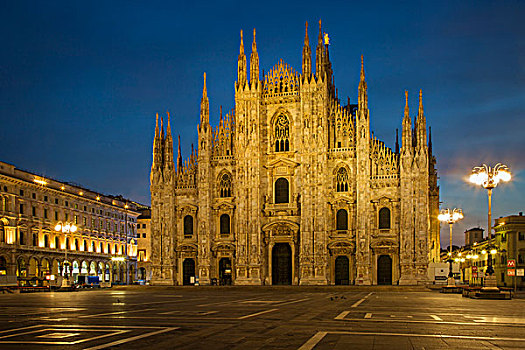 黎明前,亮光,大教堂,广场,中央教堂,米兰,伦巴第,意大利