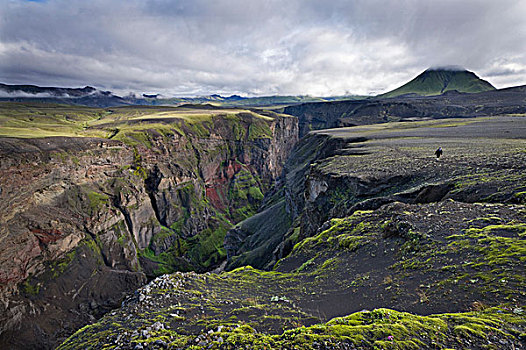 峡谷,山,右边,后面,冰岛,高地,欧洲