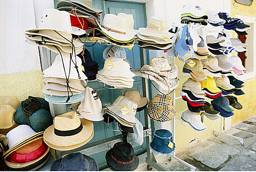 架子,帽子,出售,锡拉岛,希腊