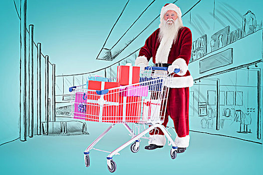 圣诞老人,推,购物车,礼物