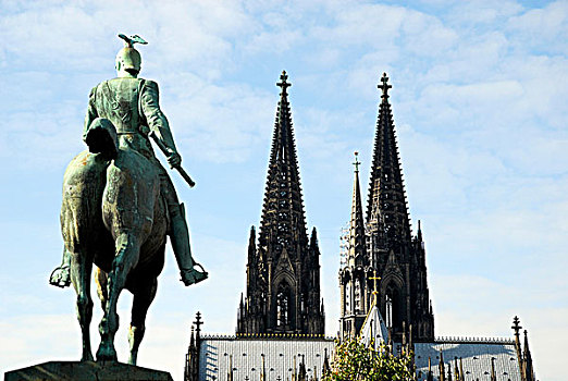 骑马,雕塑,帝王,背影,科隆,大教堂,莱茵兰,北莱茵威斯特伐利亚,德国,欧洲
