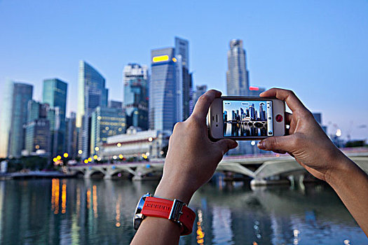 新加坡,游客,照相,天际线