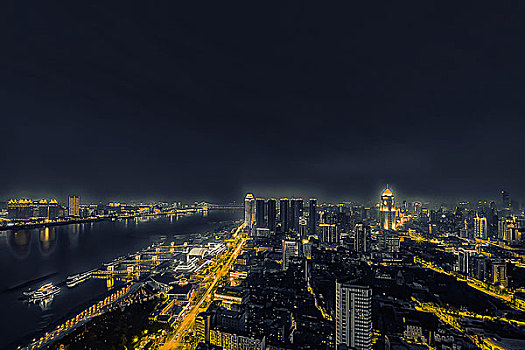 武汉城市夜景长江主轴黑金