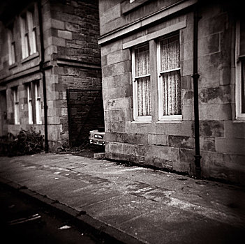 背影,老,英国,室外,两个,建筑,孤单,街道,风吹,白天,格拉斯哥,苏格兰,夏天,2007年