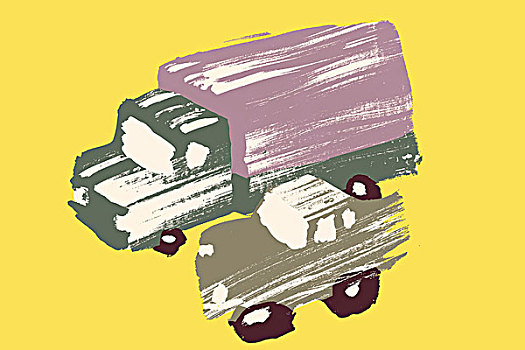 插画,图像,卡车,汽车,黄色背景