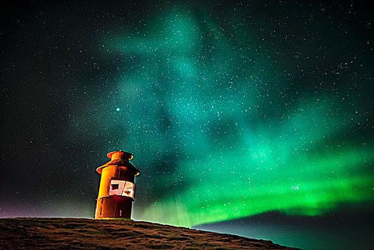 灯塔,北极光,冰岛