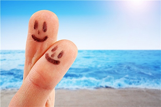 指尖,笑脸,海滩