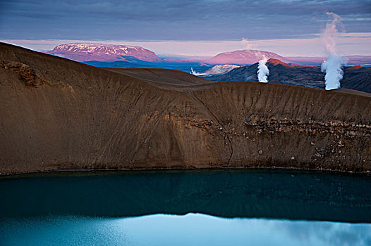 卡拉夫拉,火山,湖,蒸汽,地热,植物,区域,东北方,冰岛,欧洲