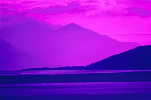 紫色,薄雾,上方,特纳甘湾,楚加,夏天