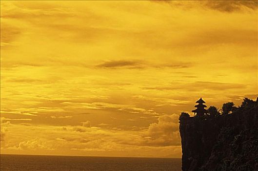 剪影,塔,悬崖,巴厘岛,印度尼西亚