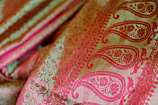 贝拿勒斯,丝绸,印度,水滴,图案,瓦腊纳西,北方邦,亚洲