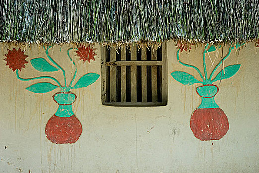 房子,种族,乡村,装饰,壁画,孟加拉,九月,2007年