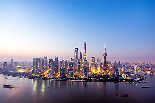 摩天大樓,城市,中國,河,黃昏