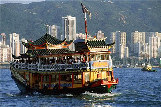 香港,维多利亚港,船,建筑,背景