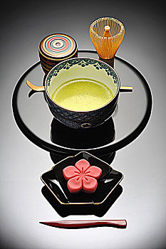 日本茶,杯子,传统,日本,甜,托盘