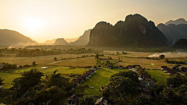 老挝,万荣,日落,风景,热气球,大幅,尺寸
