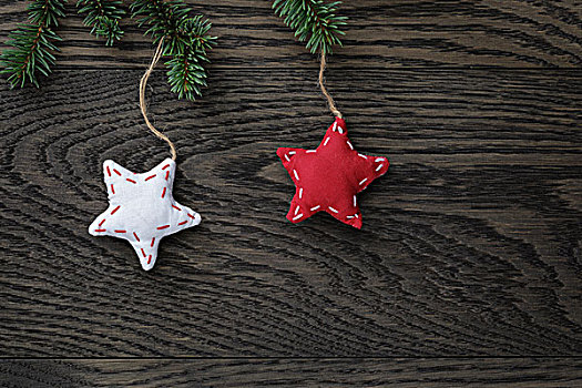 杉枝,星,橡树,桌子,俯视,圣诞节,背景