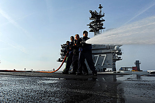 水手,软管,团队,培训,飞行甲板,美国军舰