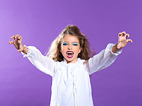 孩子,吸血鬼,化妆,儿童,女孩,紫色背景