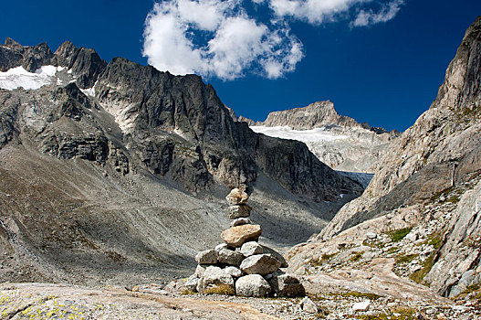 累石堆,山谷,正面,山,冰河,伯尔尼阿尔卑斯山,瑞士,欧洲