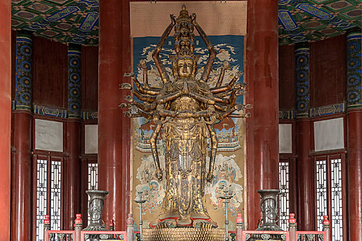 观音,雕塑,室内,塔,佛教,香,颐和园,北京,中国,亚洲