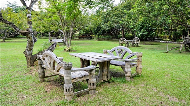 老,木质,座椅,花园