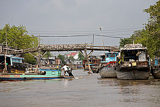 特色,木桥,湄公河三角洲,南,越南,东南亚