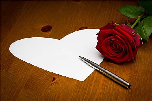 情人节,爱心,形状,留言,笔,玫瑰