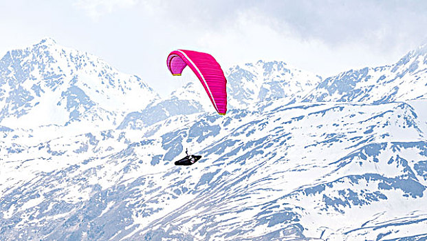 滑翔伞,上方,雪山,提洛尔,奥地利