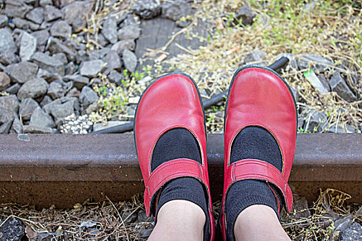 脚,红色,鞋,轨道