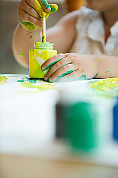 孩子,浸,上油漆,罐,绘画