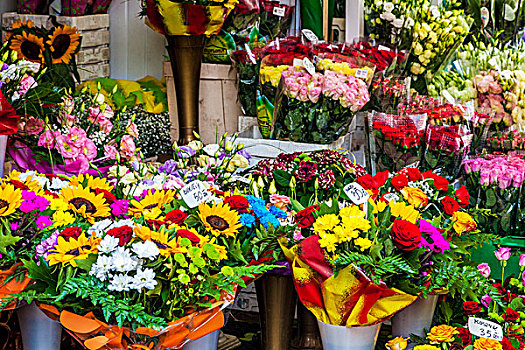 特写,花,货摊,户外,市场,华沙
