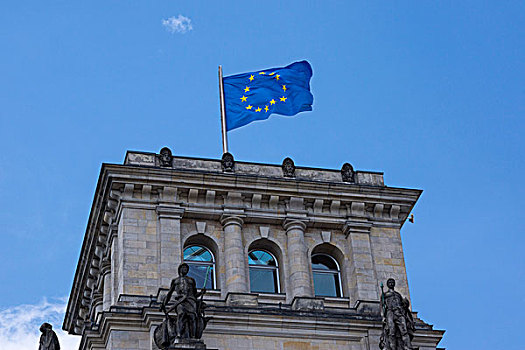 欧洲国旗,上方,德国国会大厦,议会,柏林,德国,欧洲